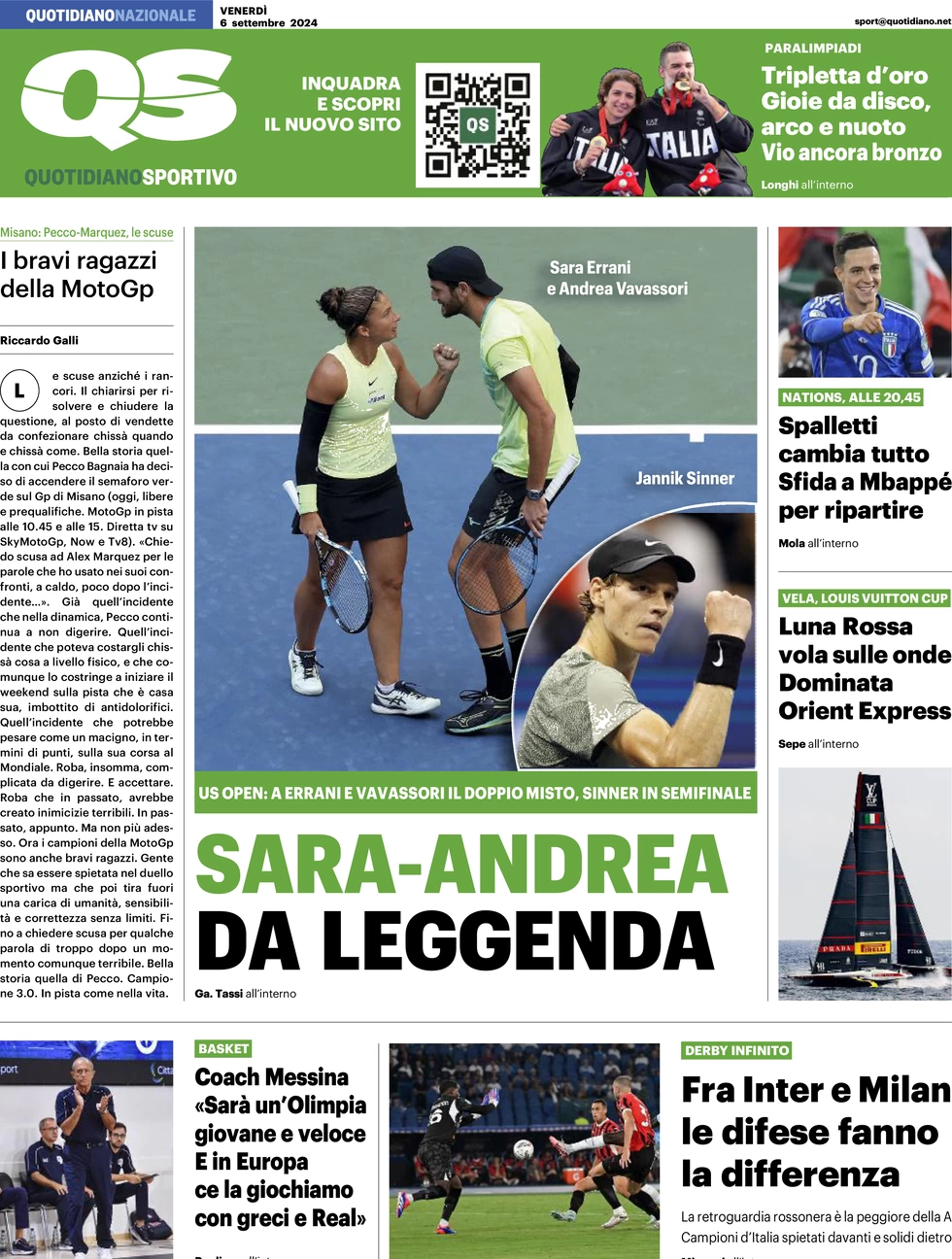 anteprima della prima pagina di qs-quotidiano-sportivo del 06/09/2024