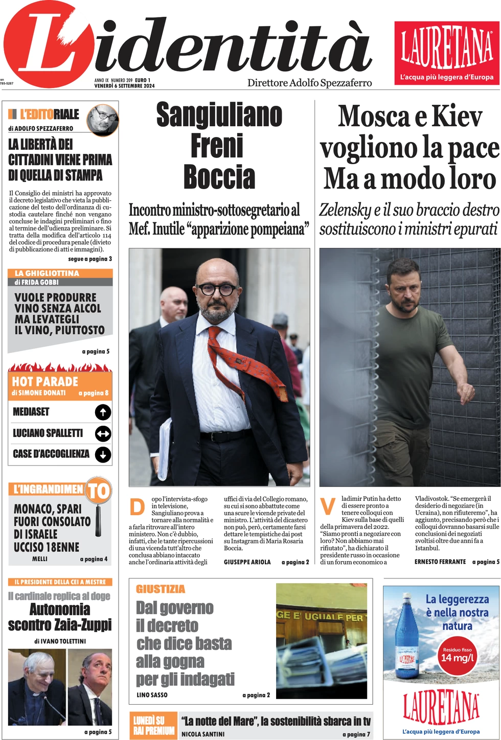 anteprima della prima pagina di lidentit del 06/09/2024