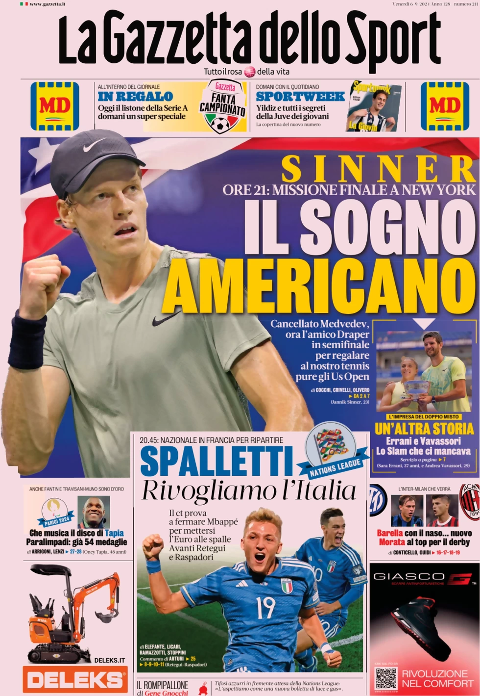 anteprima della prima pagina di la-gazzetta-dello-sport del 06/09/2024