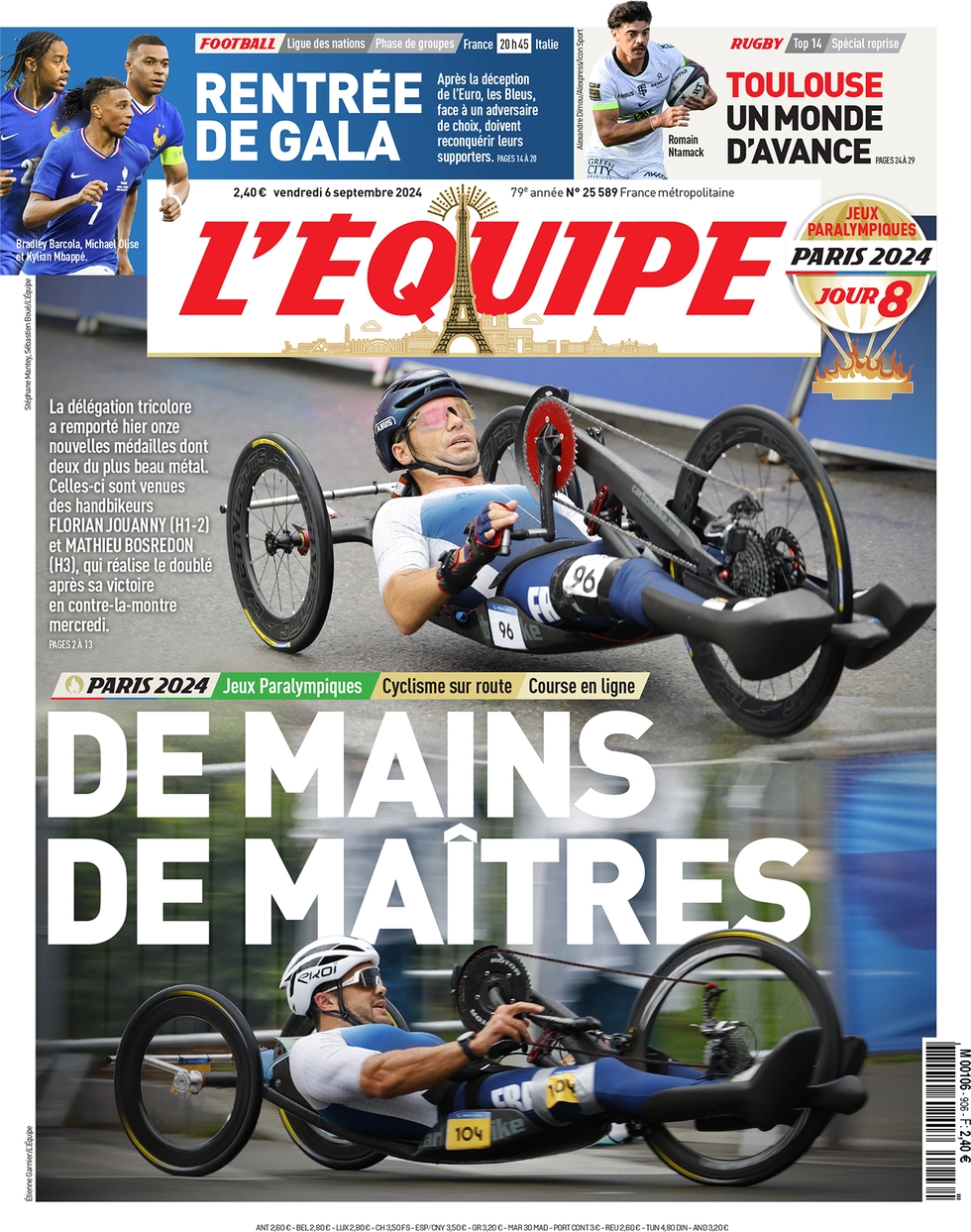 anteprima della prima pagina di lequipe del 06/09/2024
