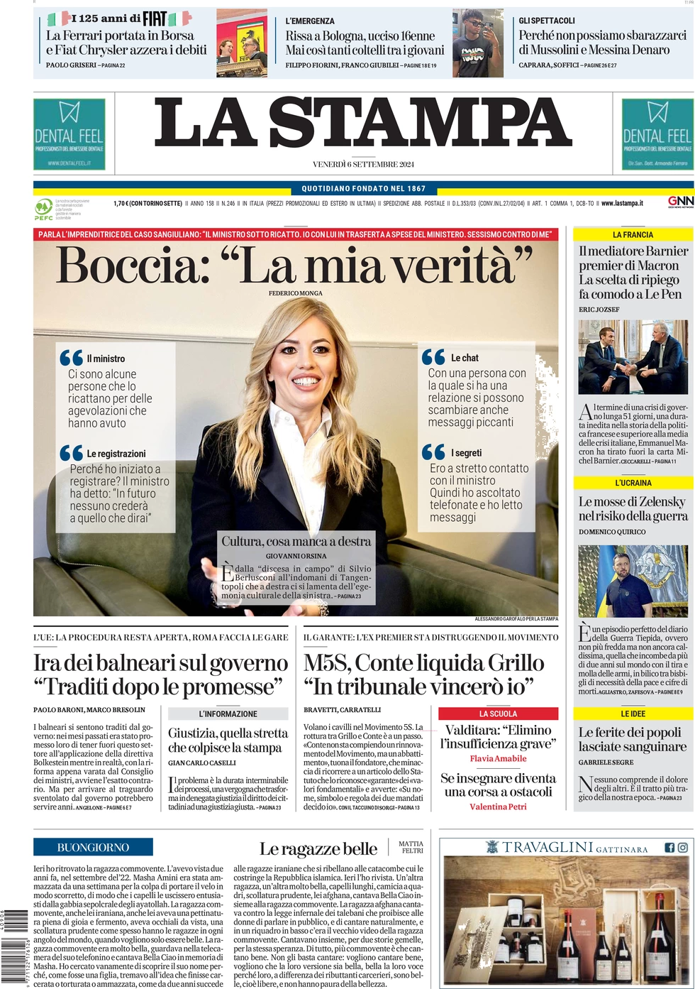 anteprima della prima pagina di la-stampa del 06/09/2024