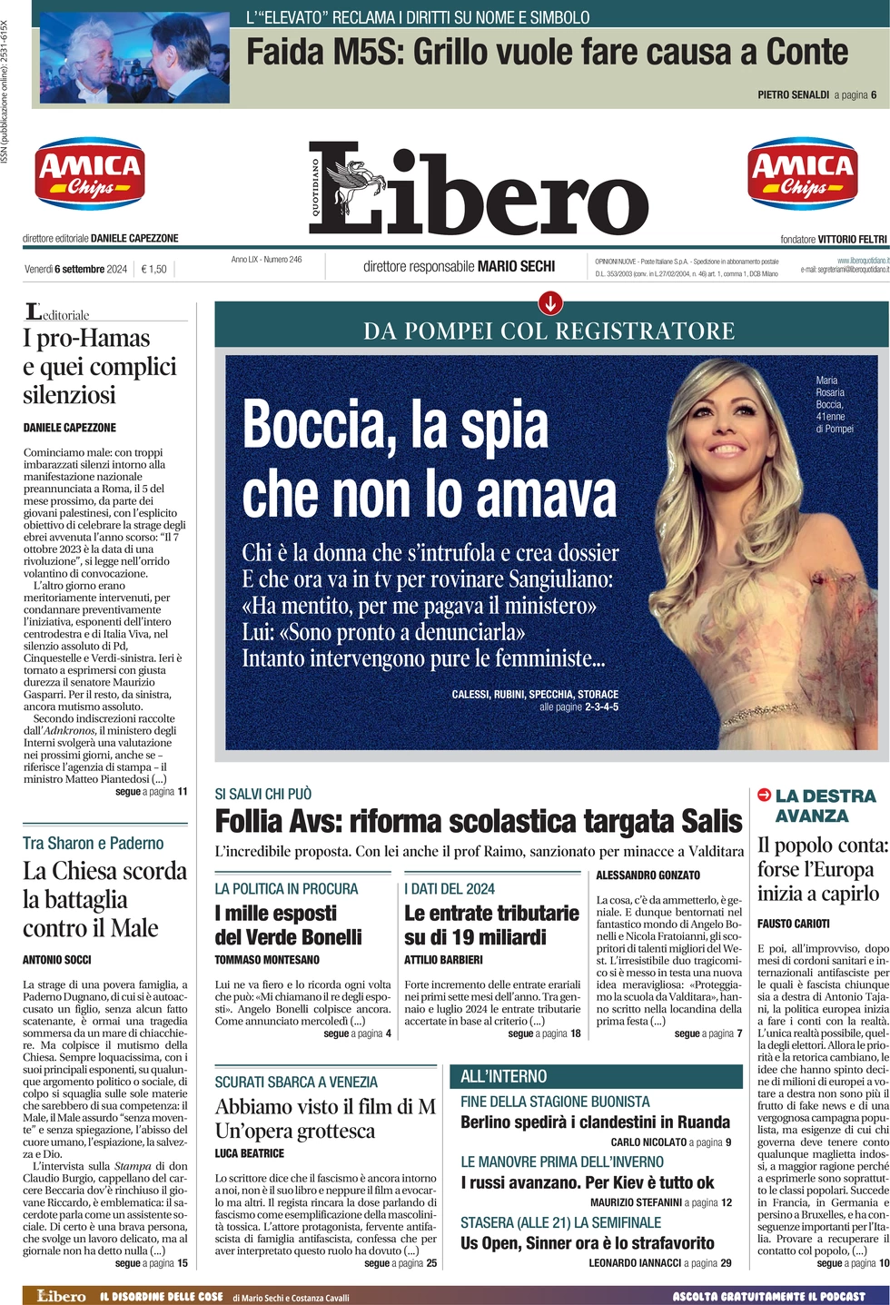 anteprima della prima pagina di libero-quotidiano del 06/09/2024