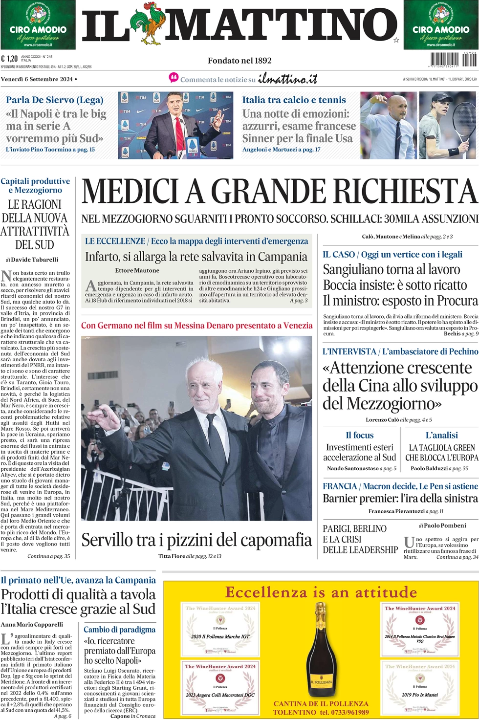 anteprima della prima pagina di il-mattino del 06/09/2024