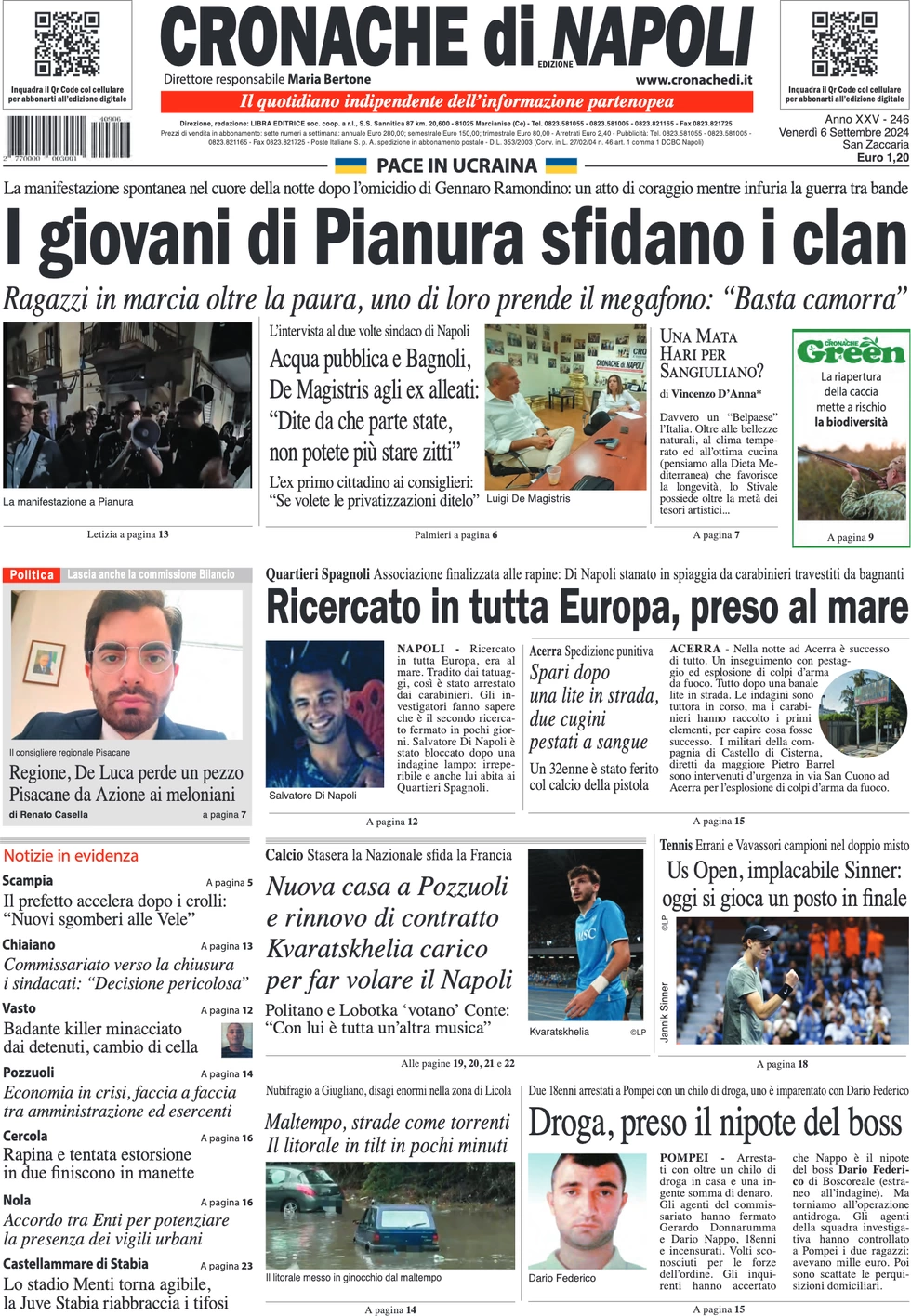 anteprima della prima pagina di cronache-di-napoli del 06/09/2024