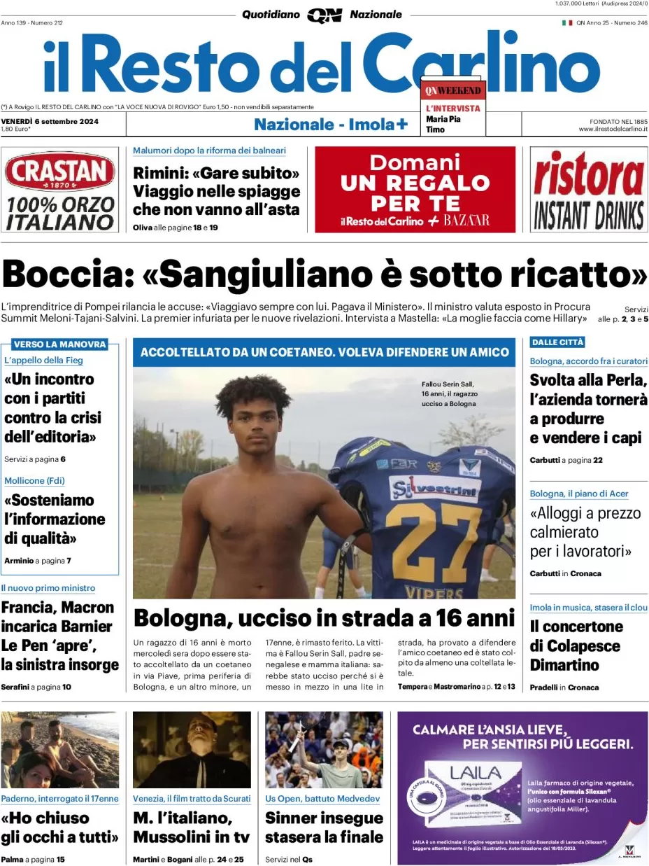 anteprima della prima pagina di il-resto-del-carlino del 06/09/2024