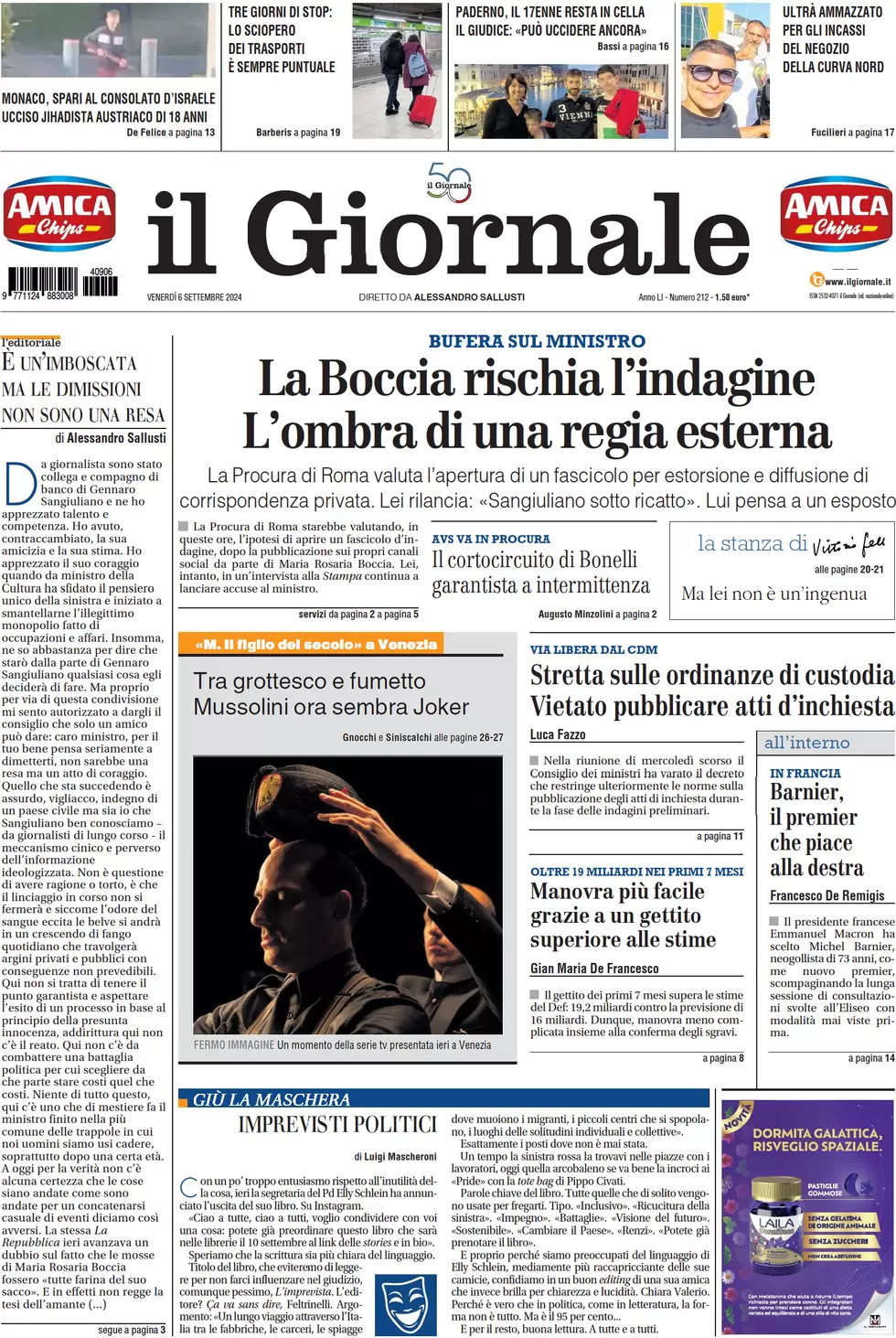 anteprima della prima pagina di il-giornale del 06/09/2024