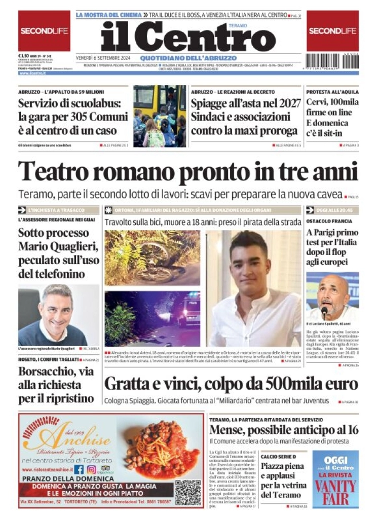 anteprima della prima pagina di il-centro-teramo del 06/09/2024