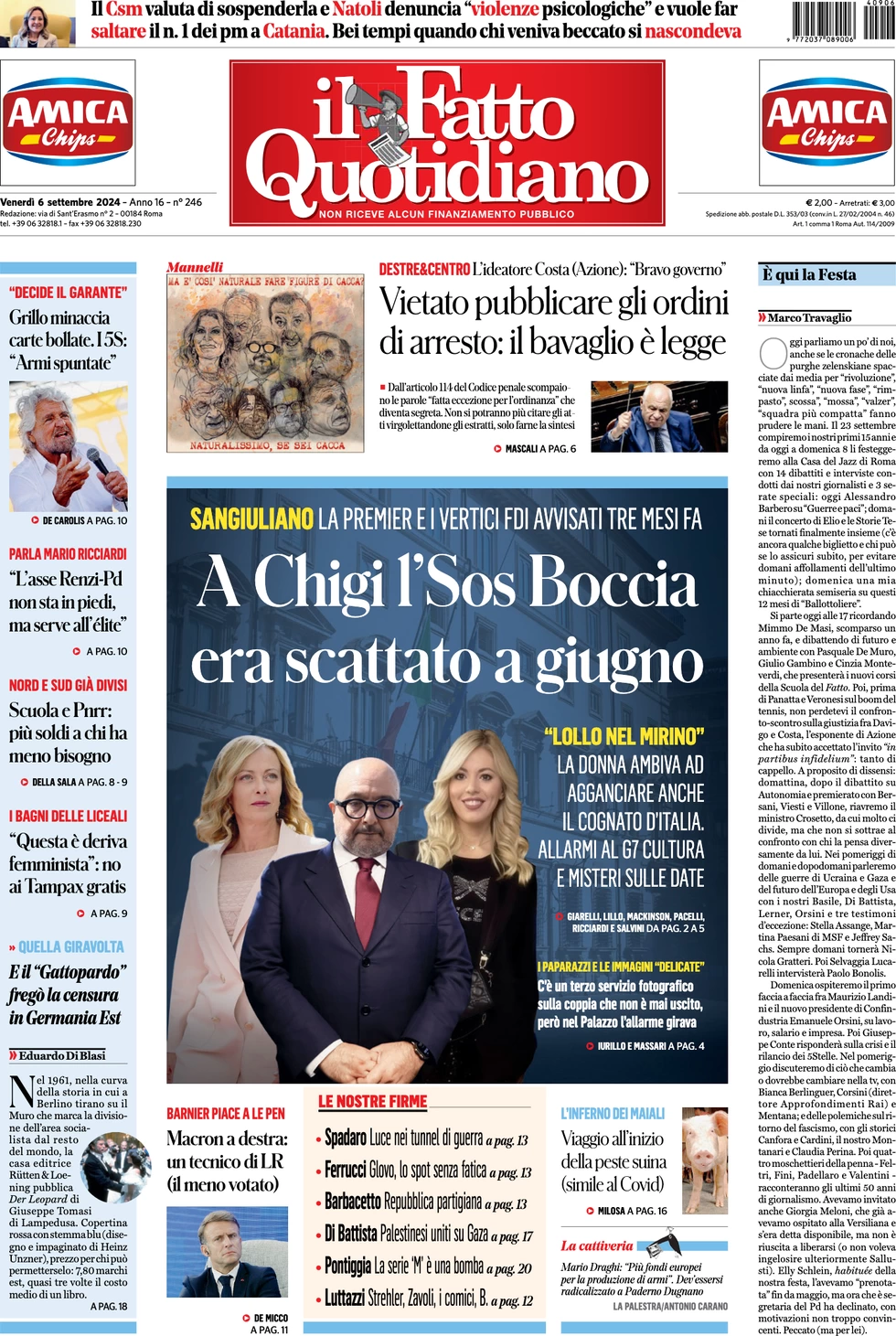 anteprima della prima pagina di il-fatto-quotidiano del 06/09/2024