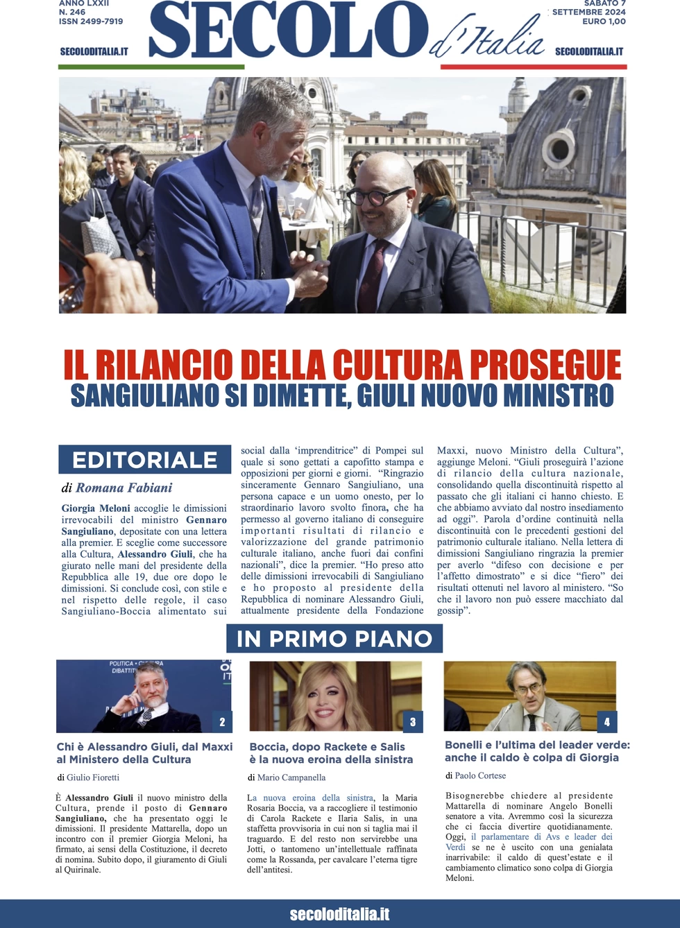 anteprima della prima pagina di Secolo d'Italia