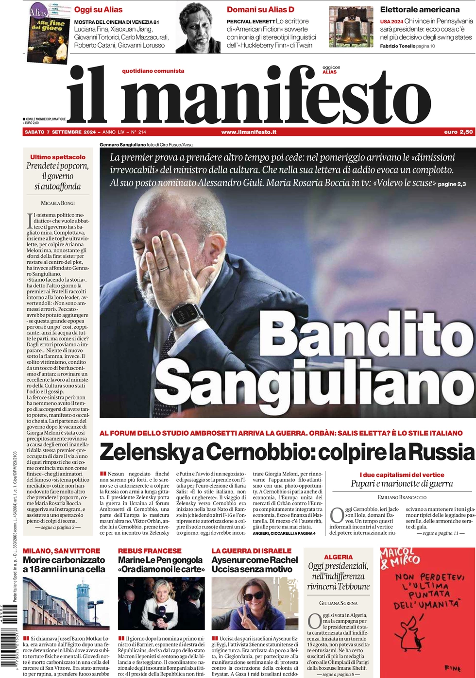 anteprima della prima pagina di Il Manifesto