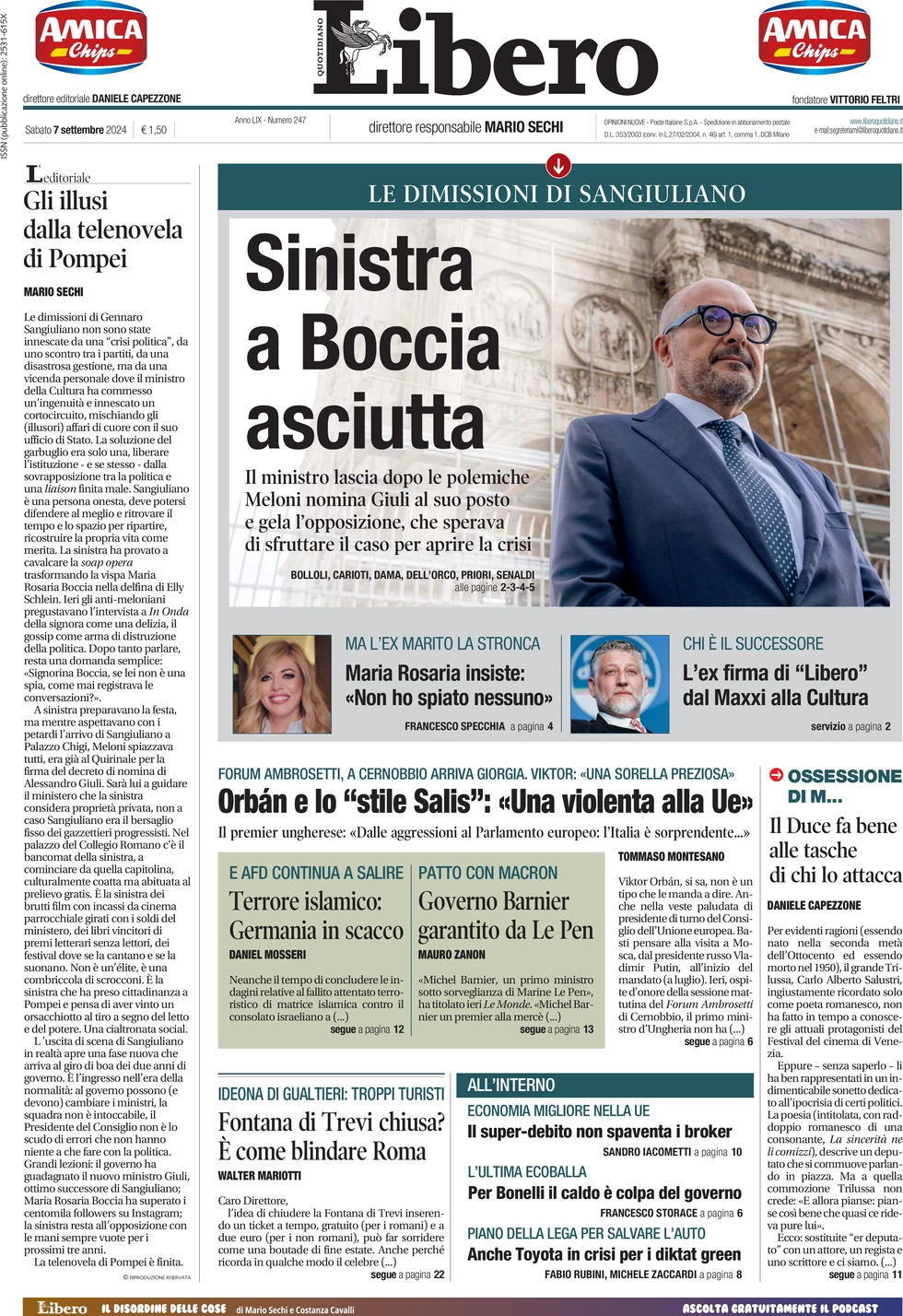 anteprima della prima pagina di Libero Quotidiano