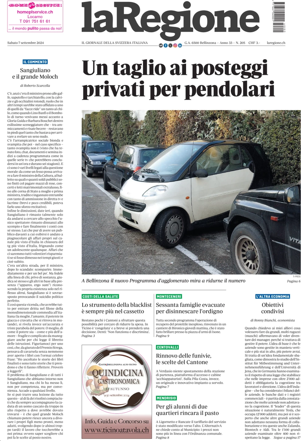 anteprima della prima pagina di la-regione del 07/09/2024