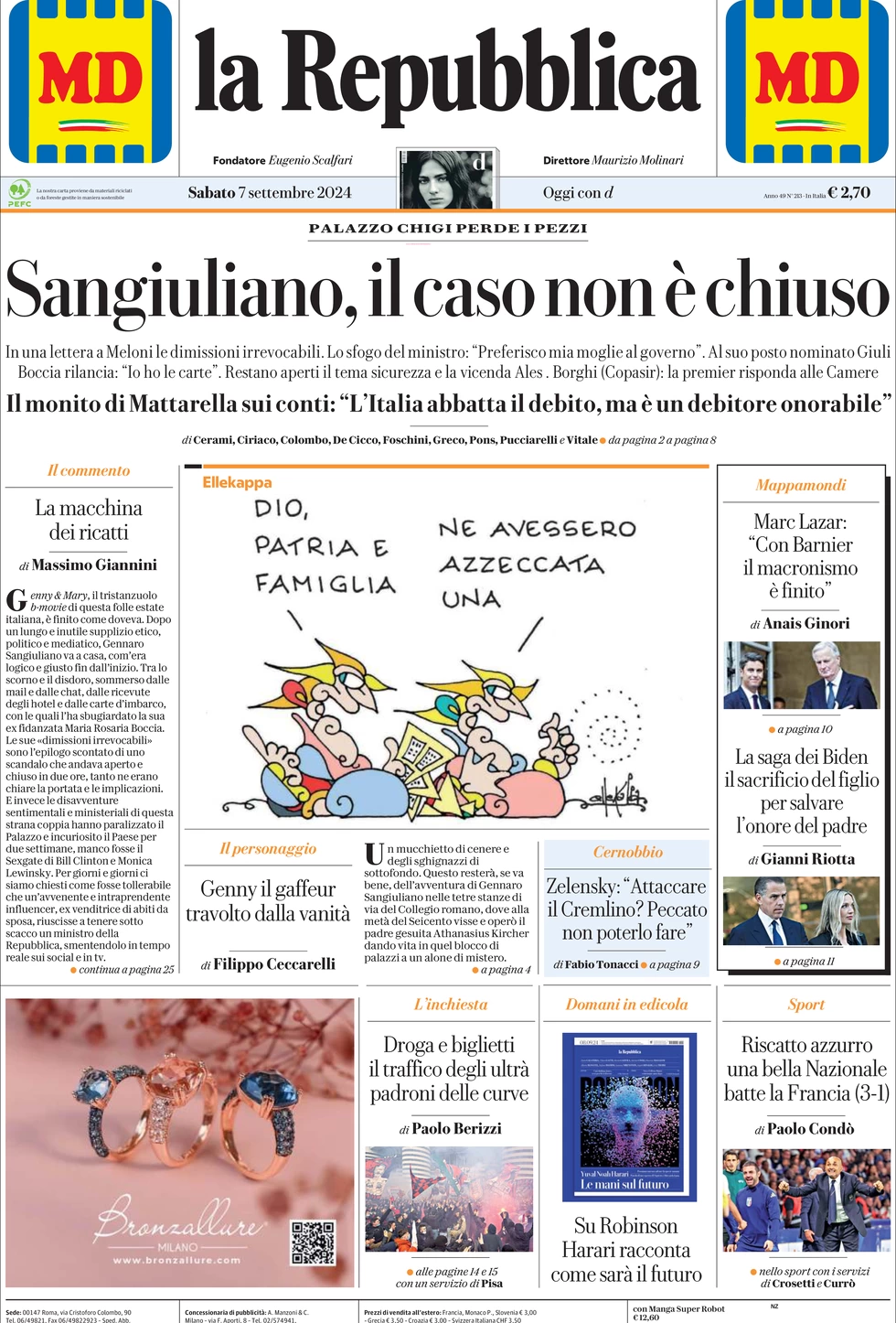 anteprima della prima pagina di La Repubblica