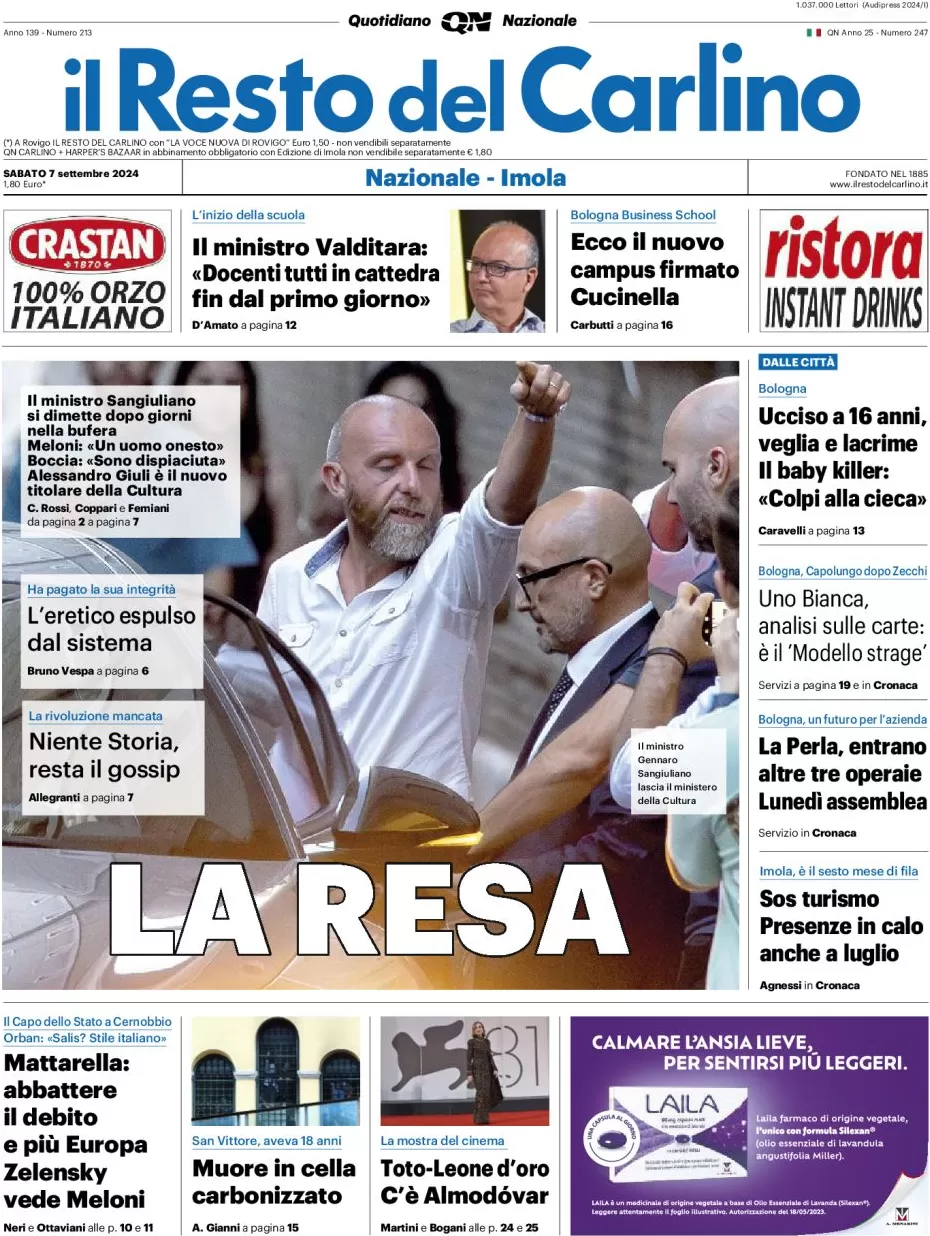 anteprima della prima pagina di il-resto-del-carlino del 07/09/2024