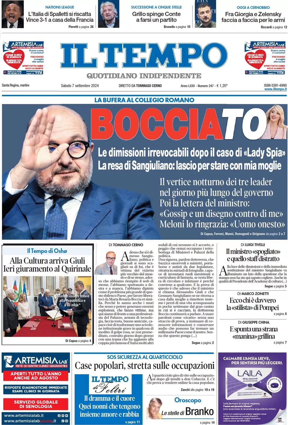 anteprima della prima pagina di Il Tempo