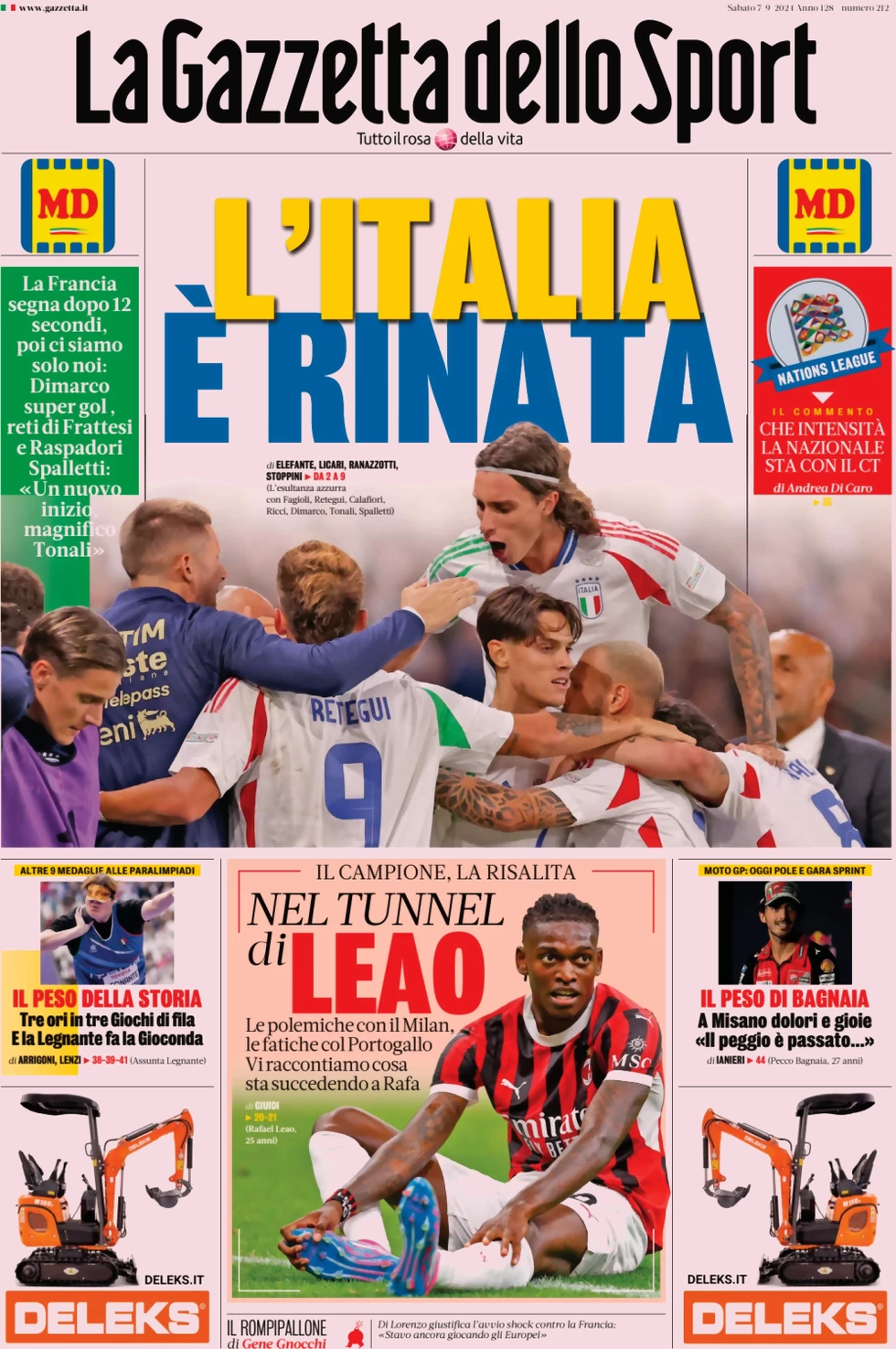 anteprima della prima pagina di la-gazzetta-dello-sport del 07/09/2024