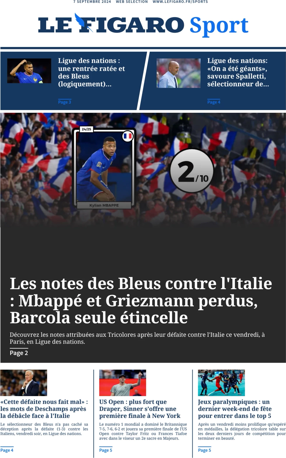 anteprima della prima pagina di Le Figaro SPORT