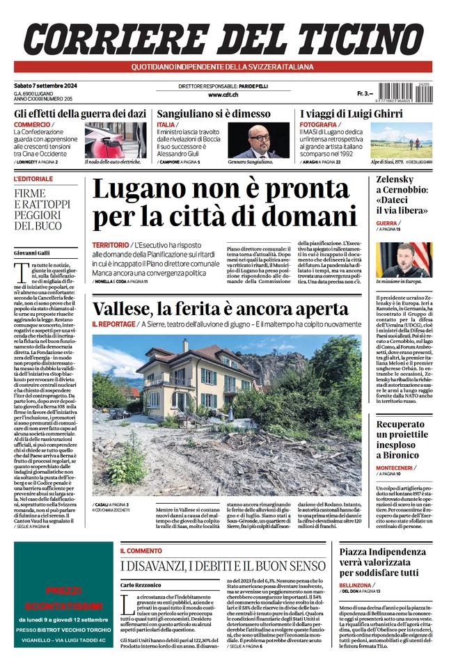 anteprima della prima pagina di corriere-del-ticino del 07/09/2024