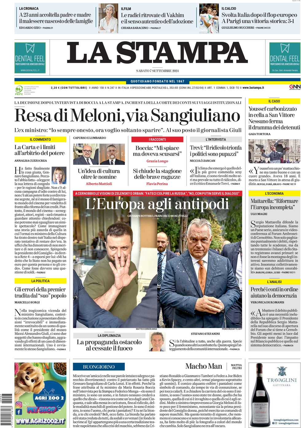 anteprima della prima pagina di la-stampa del 07/09/2024