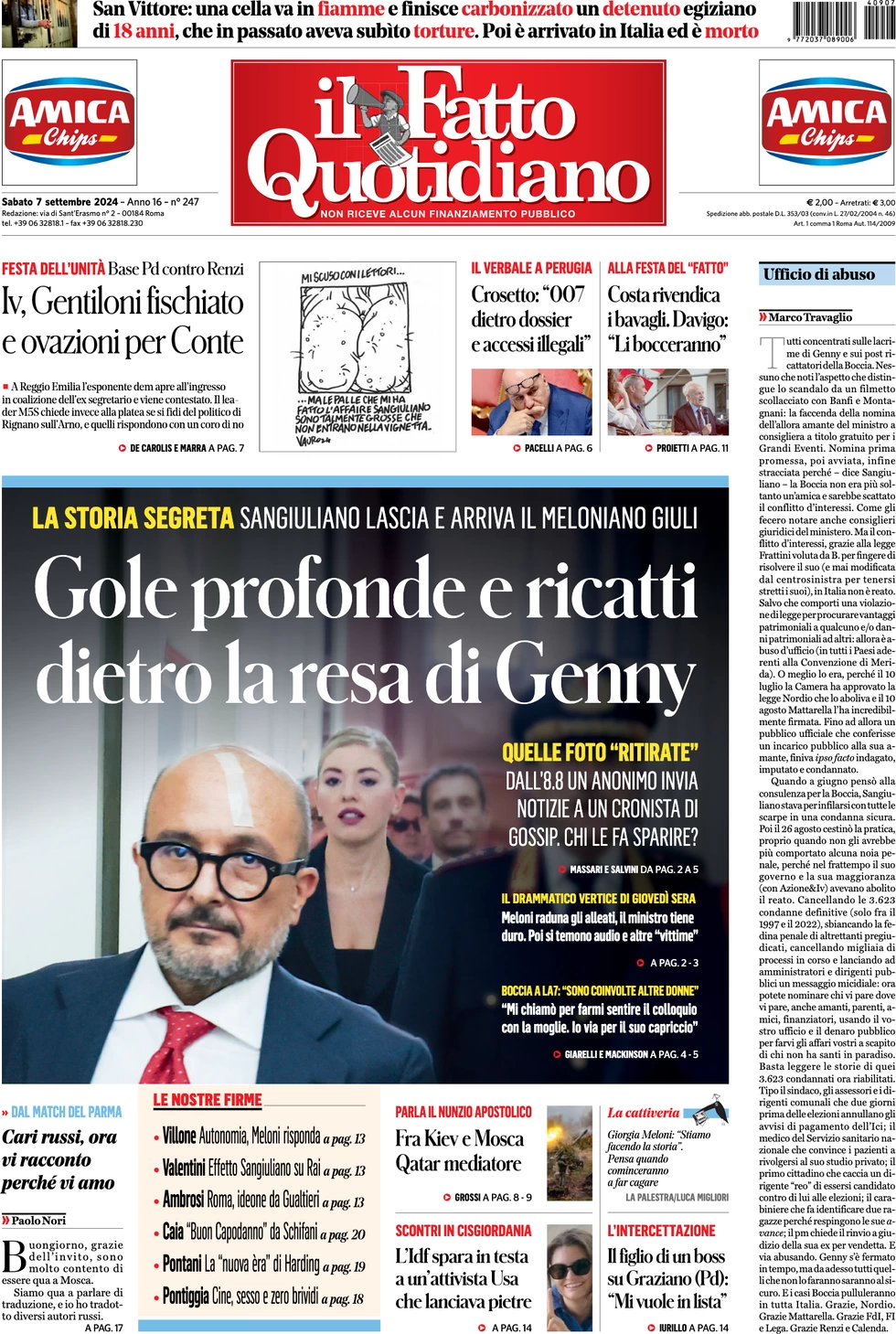 anteprima della prima pagina di Il Fatto Quotidiano