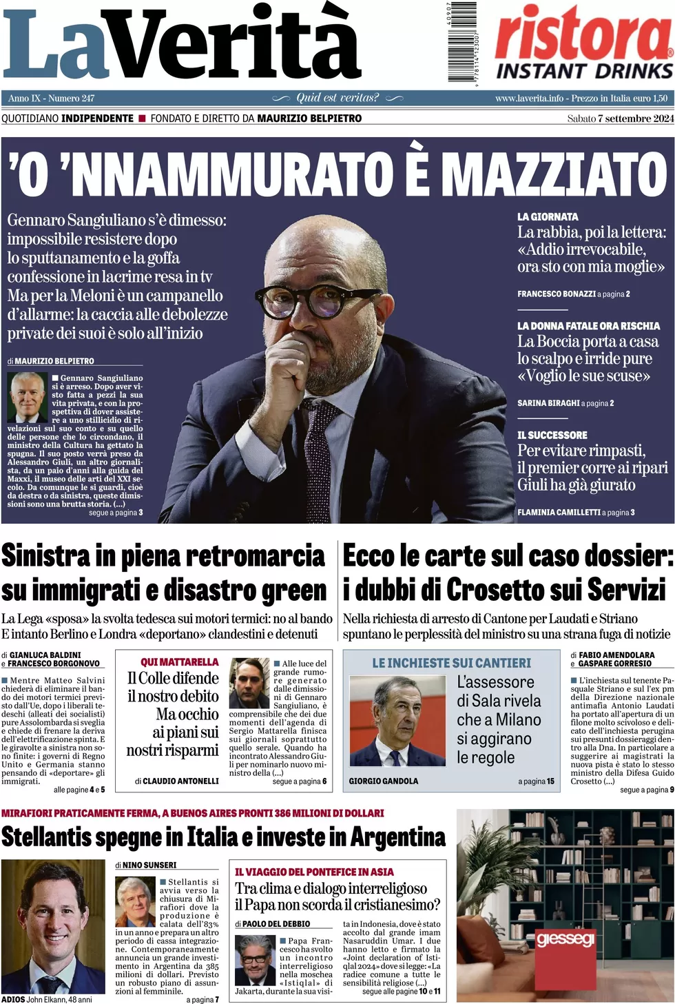 anteprima della prima pagina di La Verità