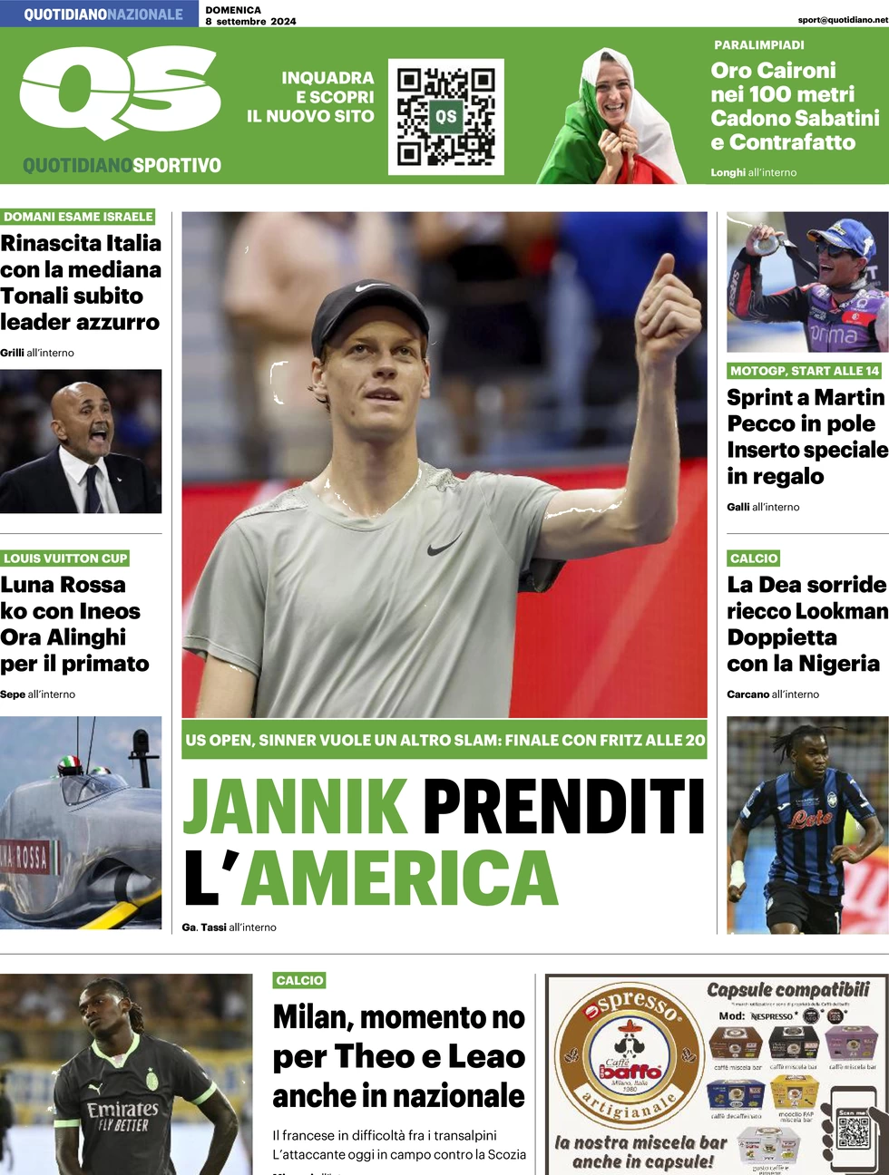 anteprima della prima pagina di qs-quotidiano-sportivo del 08/09/2024