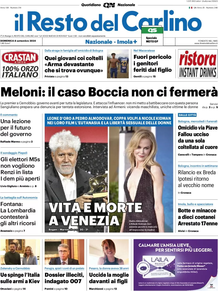 anteprima della prima pagina di il-resto-del-carlino del 08/09/2024