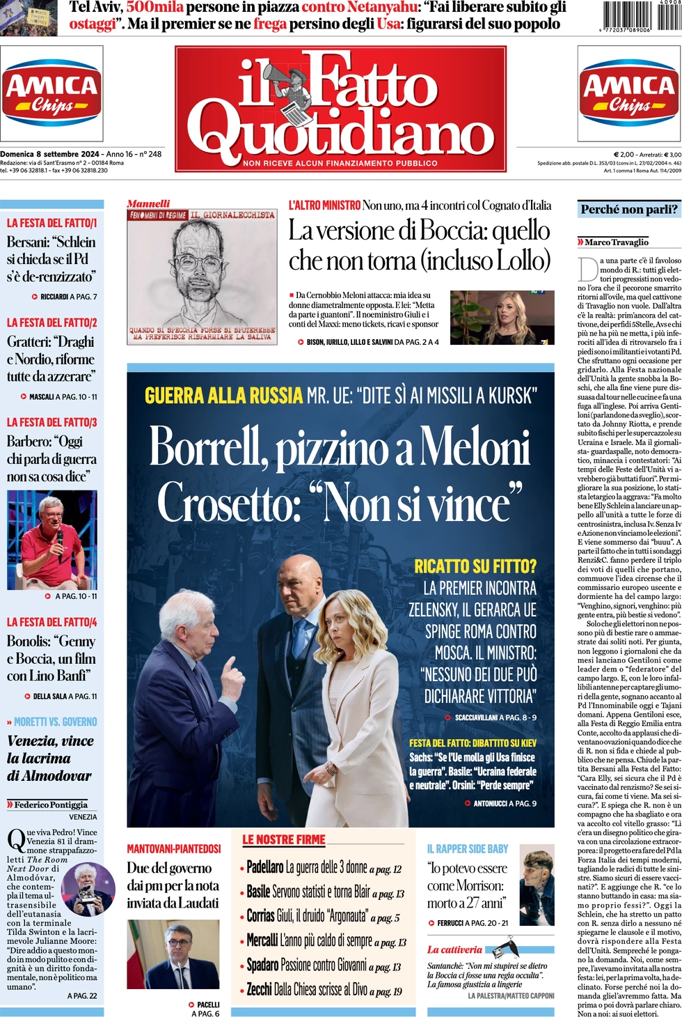 anteprima della prima pagina di il-fatto-quotidiano del 08/09/2024