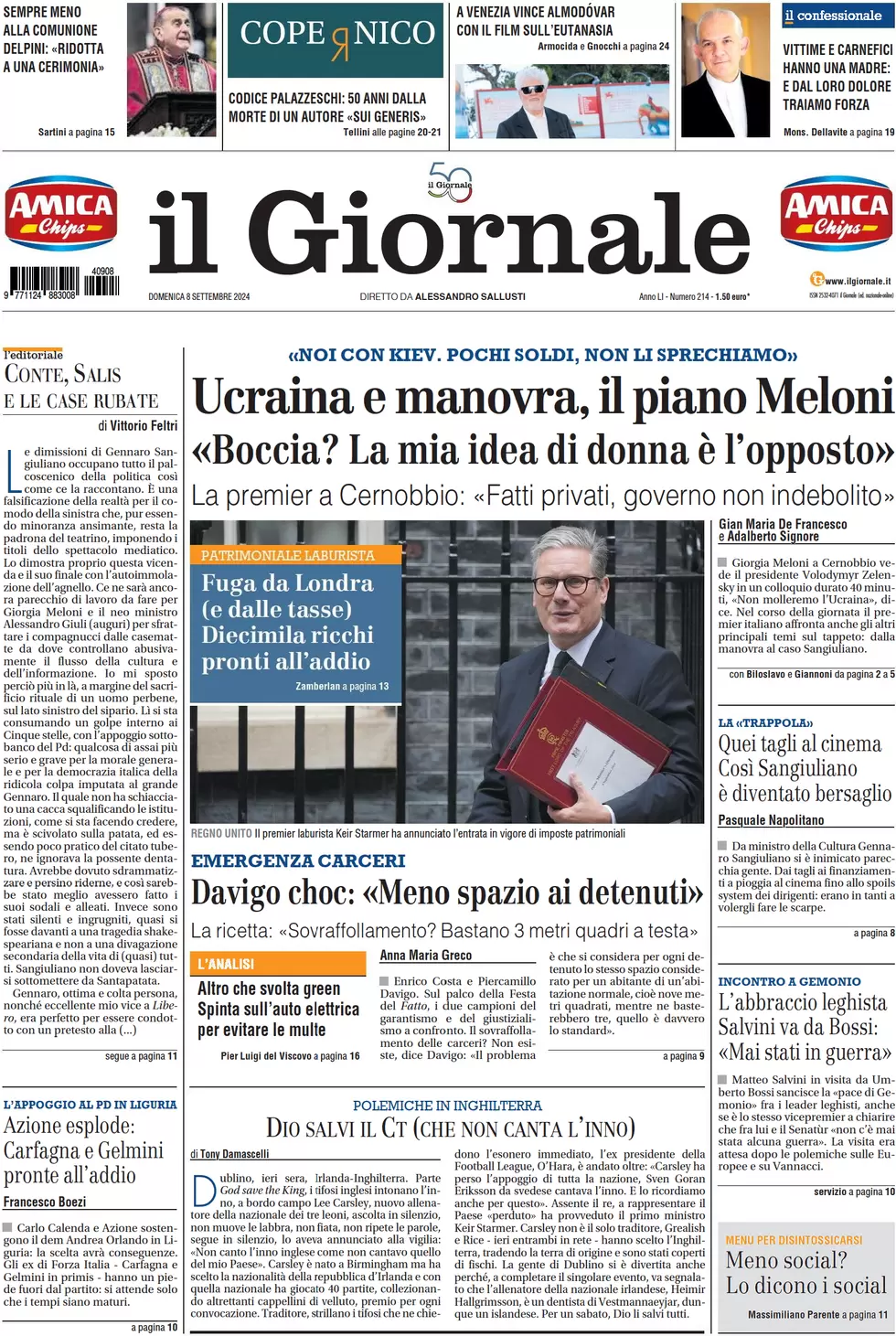 anteprima della prima pagina di il-giornale del 08/09/2024