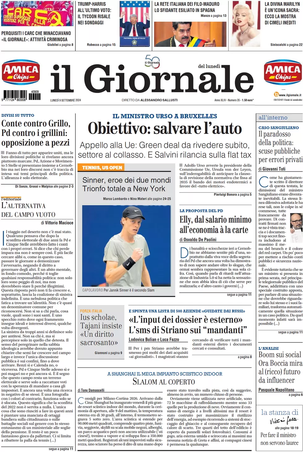 anteprima della prima pagina di il-giornale del 09/09/2024