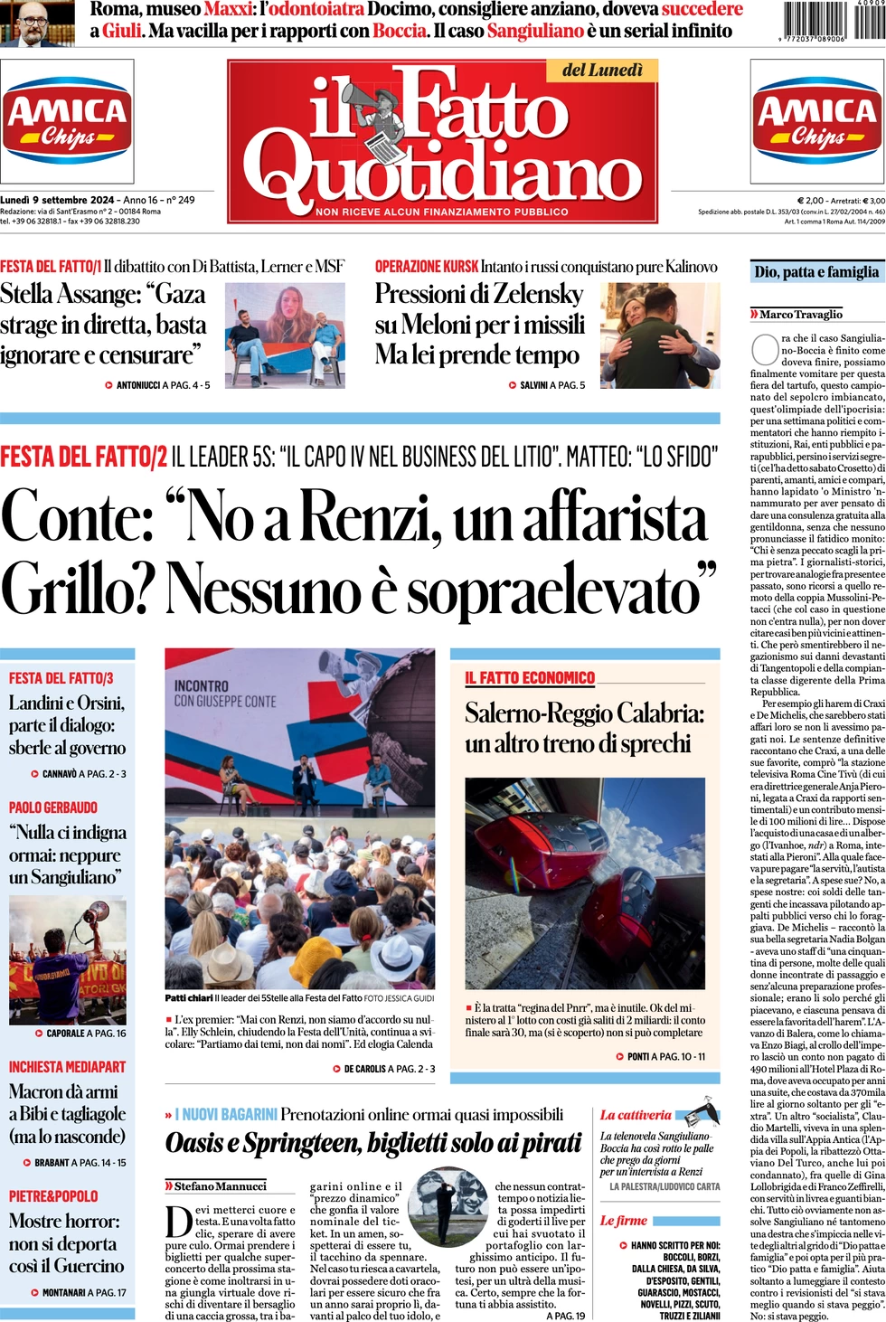 anteprima della prima pagina di il-fatto-quotidiano del 09/09/2024