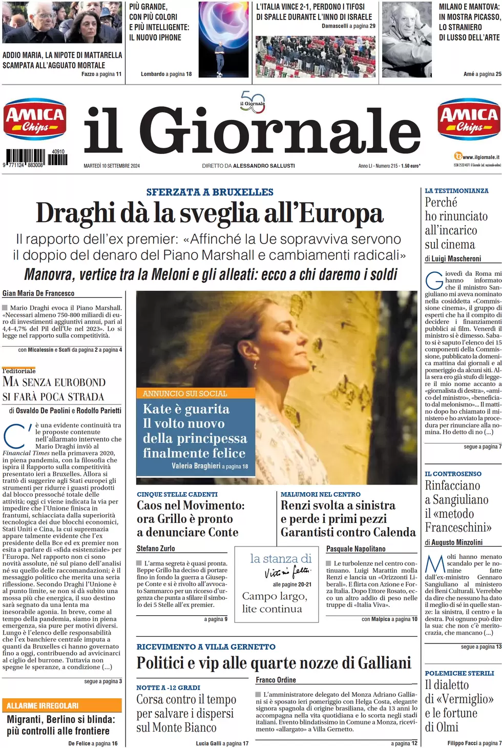 anteprima della prima pagina di il-giornale del 10/09/2024