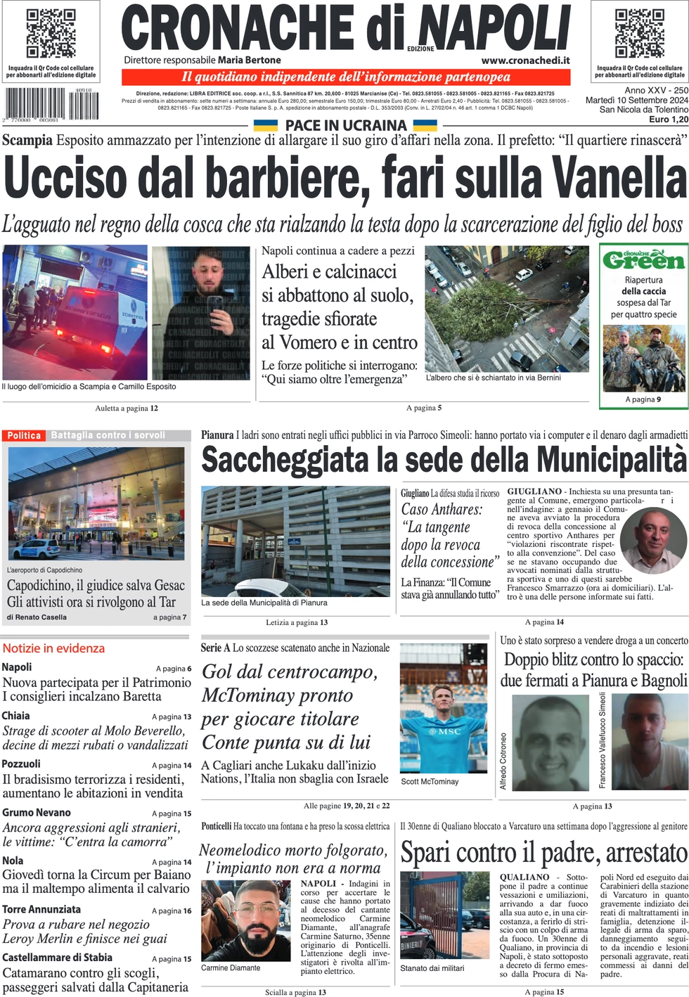 anteprima della prima pagina di cronache-di-napoli del 10/09/2024