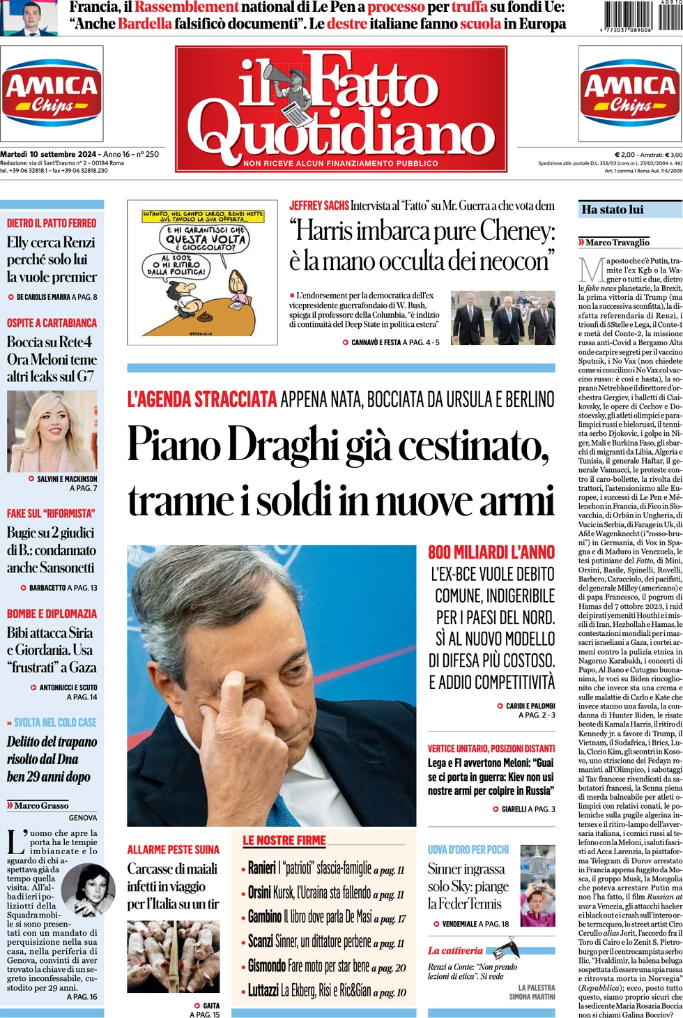 anteprima della prima pagina di il-fatto-quotidiano del 10/09/2024