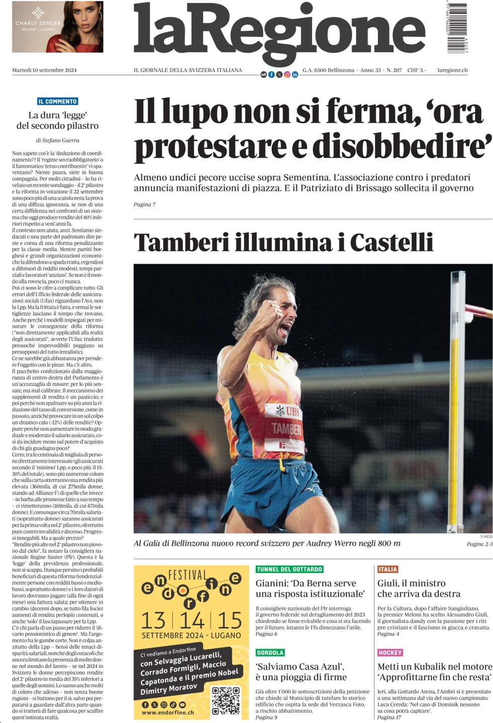 anteprima della prima pagina di la-regione del 10/09/2024