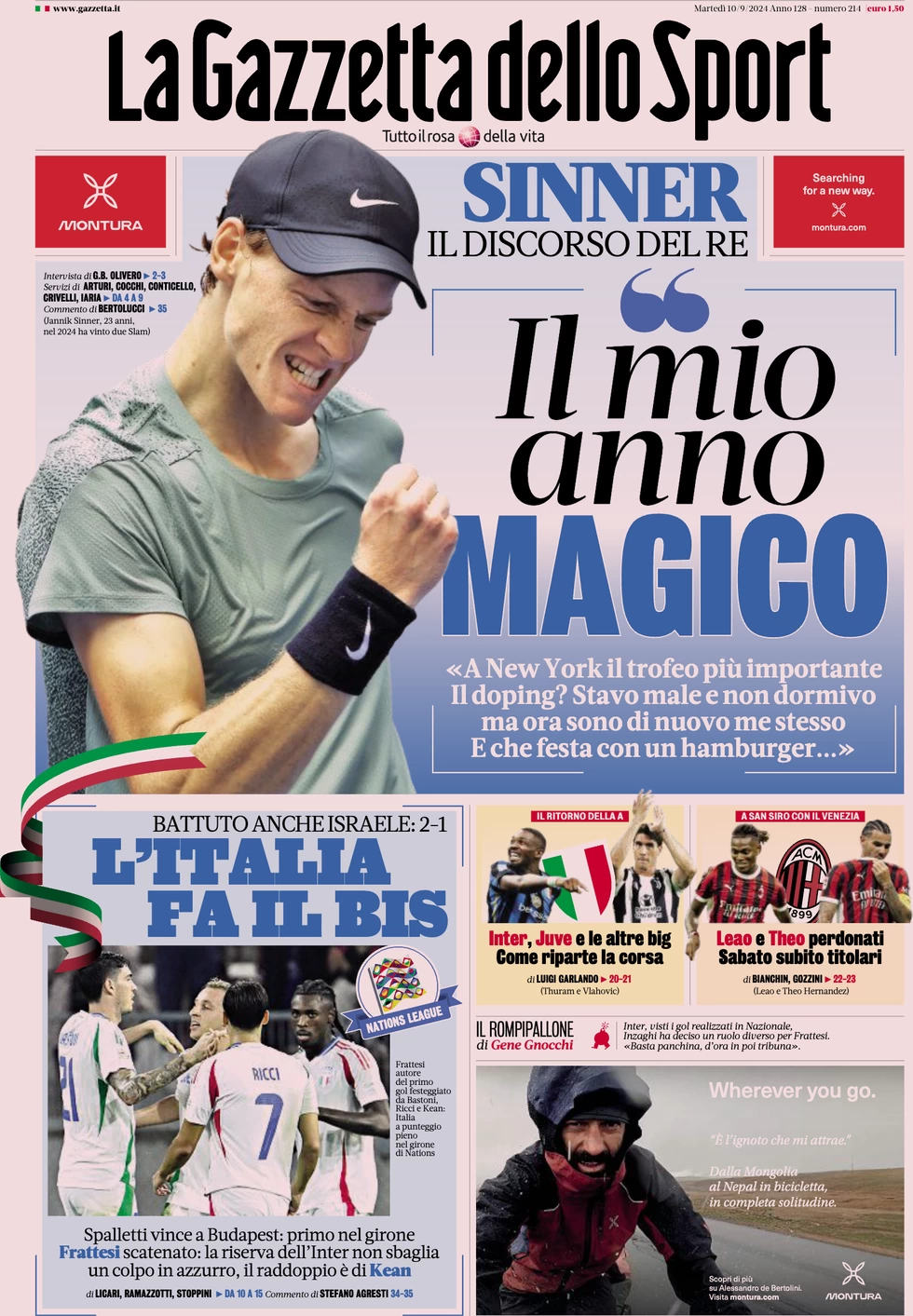 anteprima della prima pagina di la-gazzetta-dello-sport del 10/09/2024