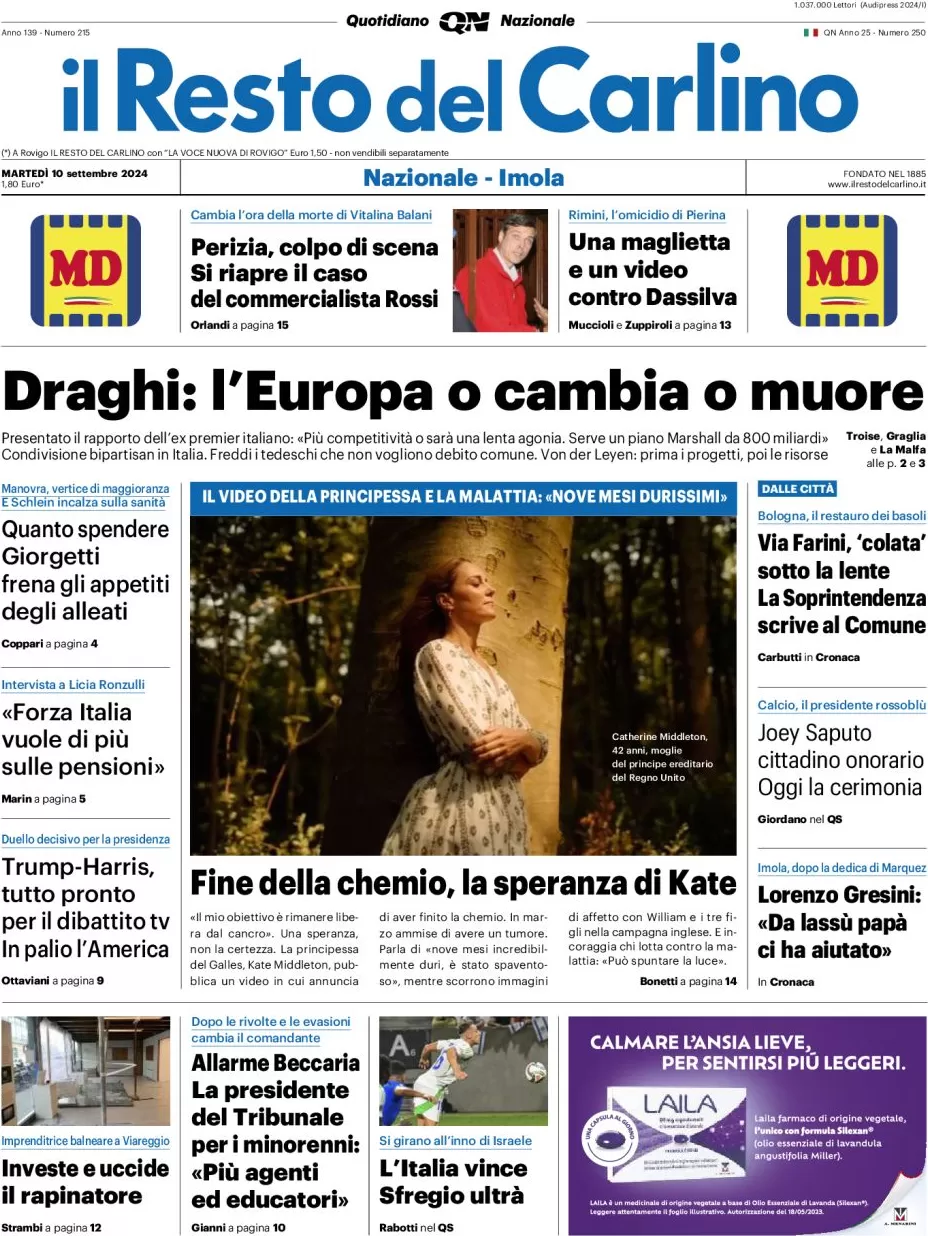 anteprima della prima pagina di il-resto-del-carlino del 10/09/2024