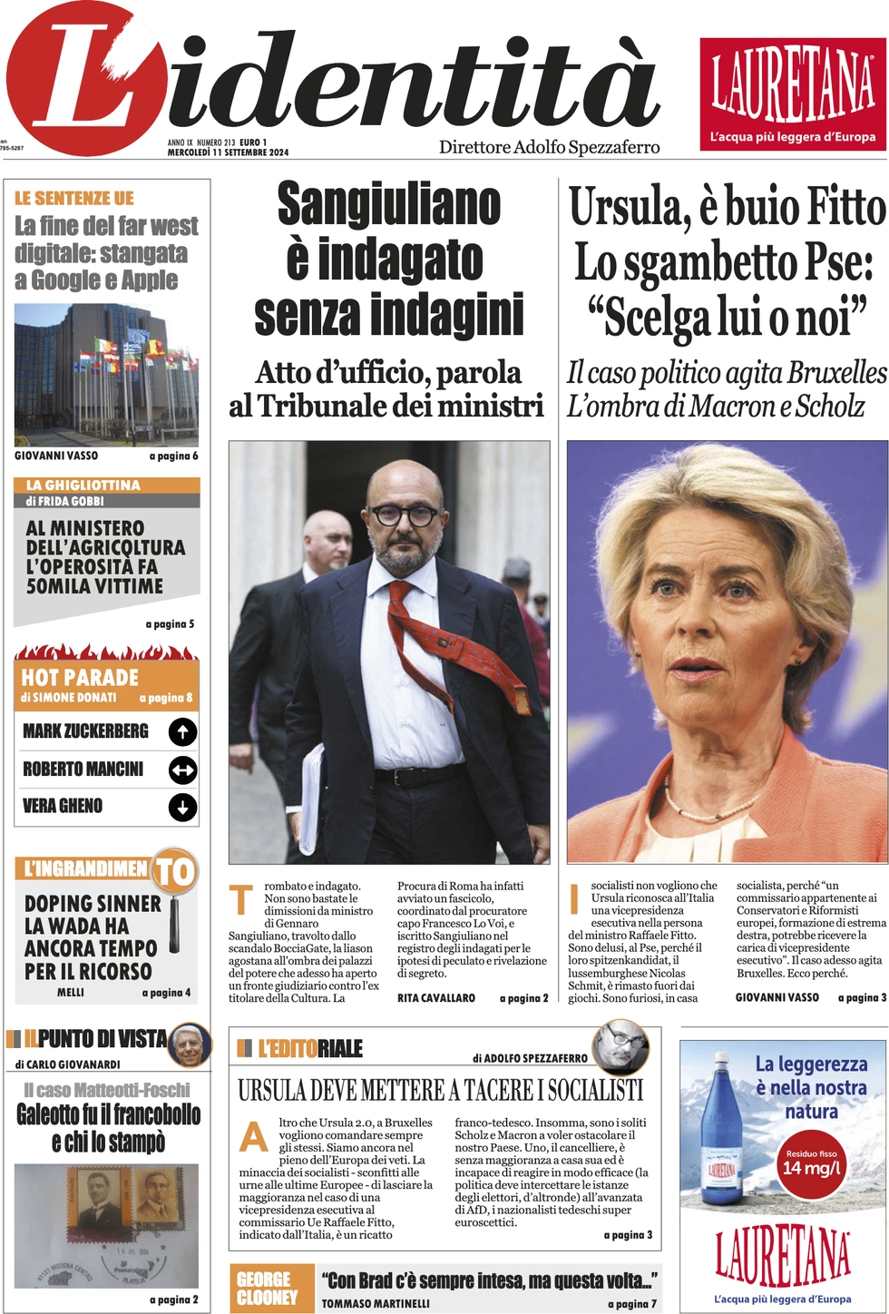 anteprima della prima pagina di lidentit del 10/09/2024