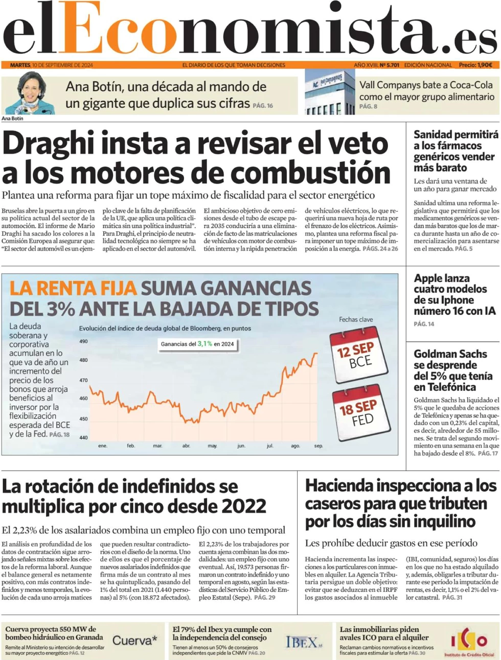 anteprima della prima pagina di el-economista del 10/09/2024