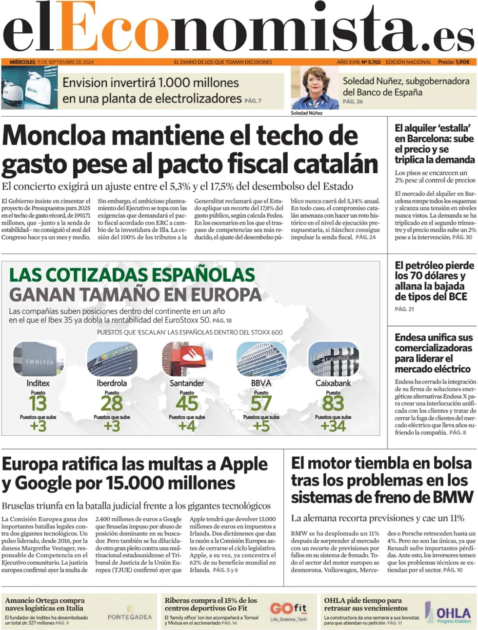 anteprima della prima pagina di el-economista del 11/09/2024