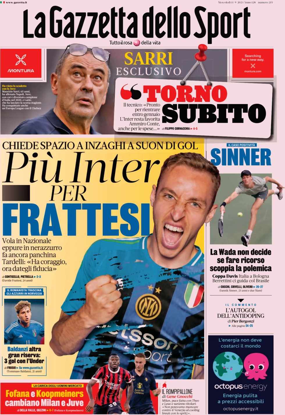 anteprima della prima pagina di la-gazzetta-dello-sport del 11/09/2024