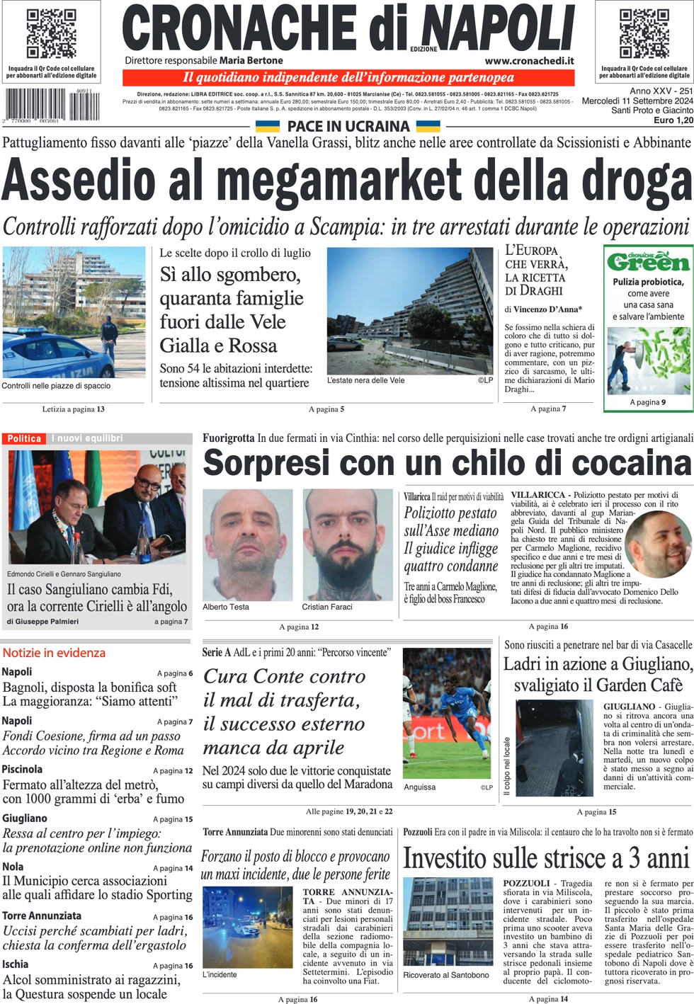 anteprima della prima pagina di cronache-di-napoli del 11/09/2024