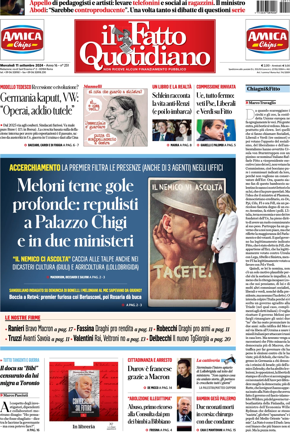 anteprima della prima pagina di il-fatto-quotidiano del 11/09/2024