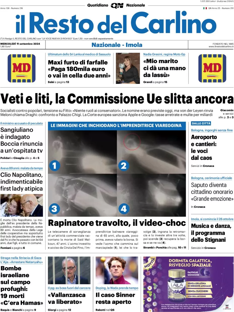 anteprima della prima pagina di il-resto-del-carlino del 11/09/2024