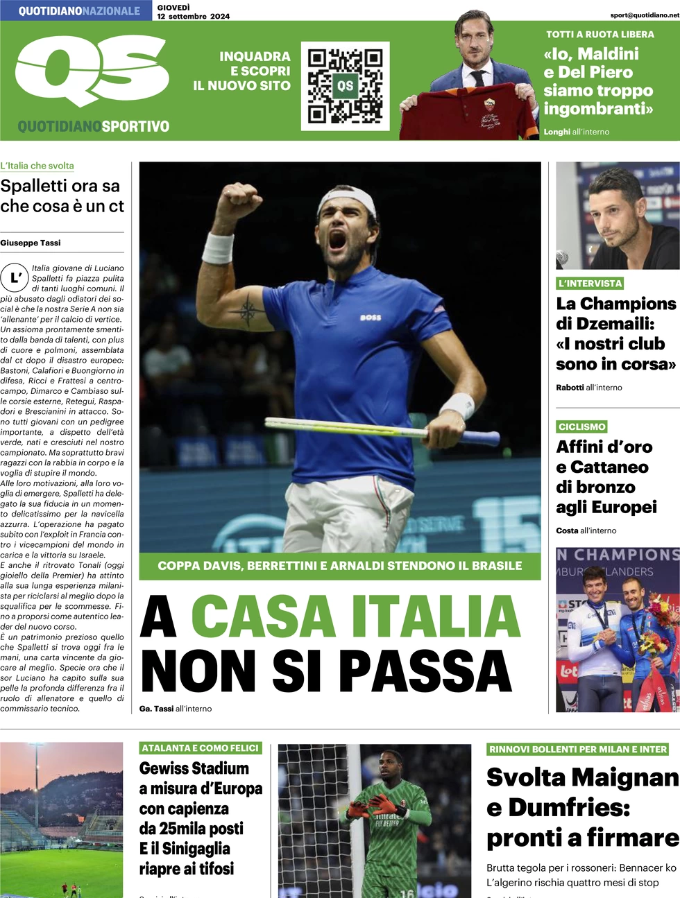 anteprima della prima pagina di qs-quotidiano-sportivo del 12/09/2024