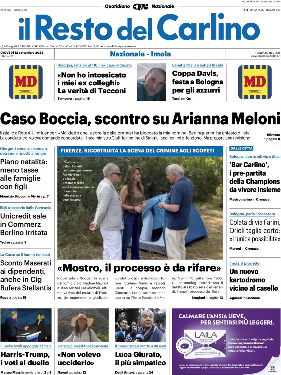 anteprima della prima pagina di il-resto-del-carlino del 12/09/2024