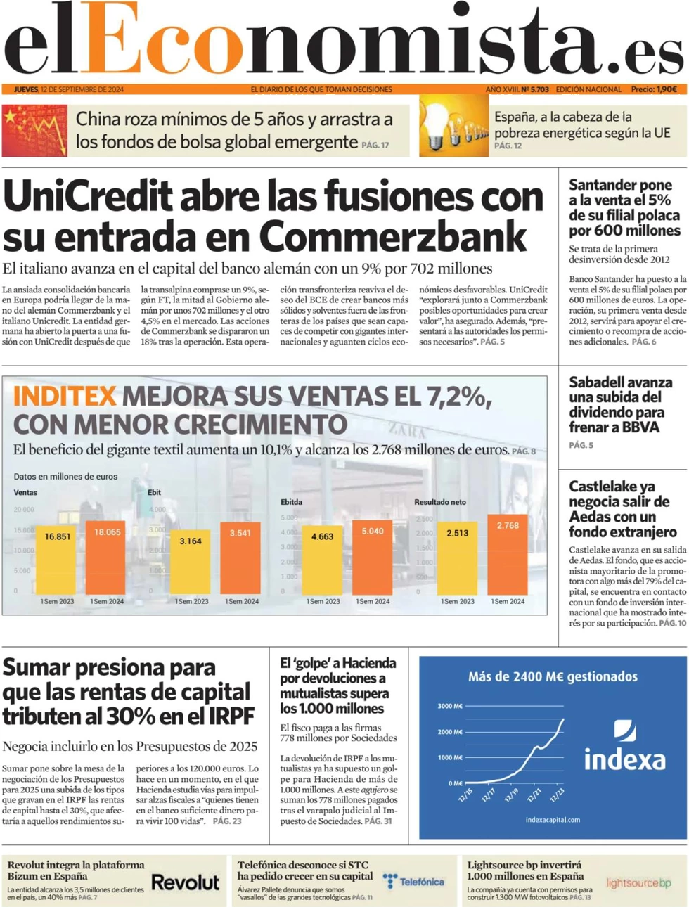 anteprima della prima pagina di el-economista del 12/09/2024