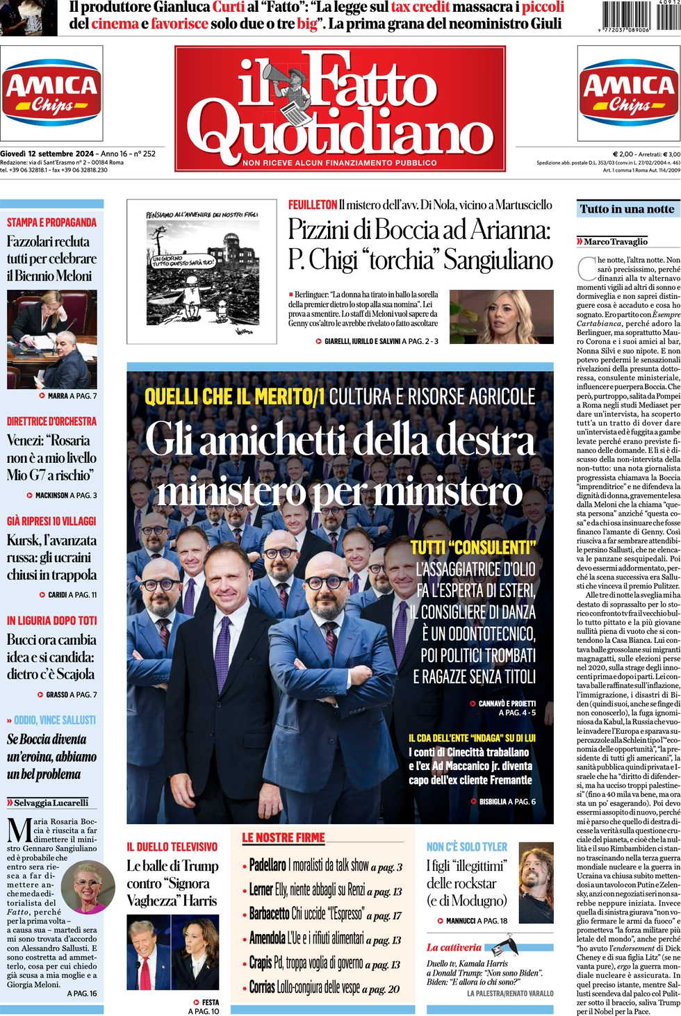 anteprima della prima pagina di il-fatto-quotidiano del 12/09/2024