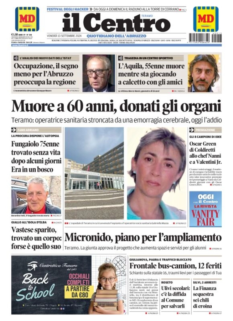 anteprima della prima pagina di il-centro-teramo del 13/09/2024