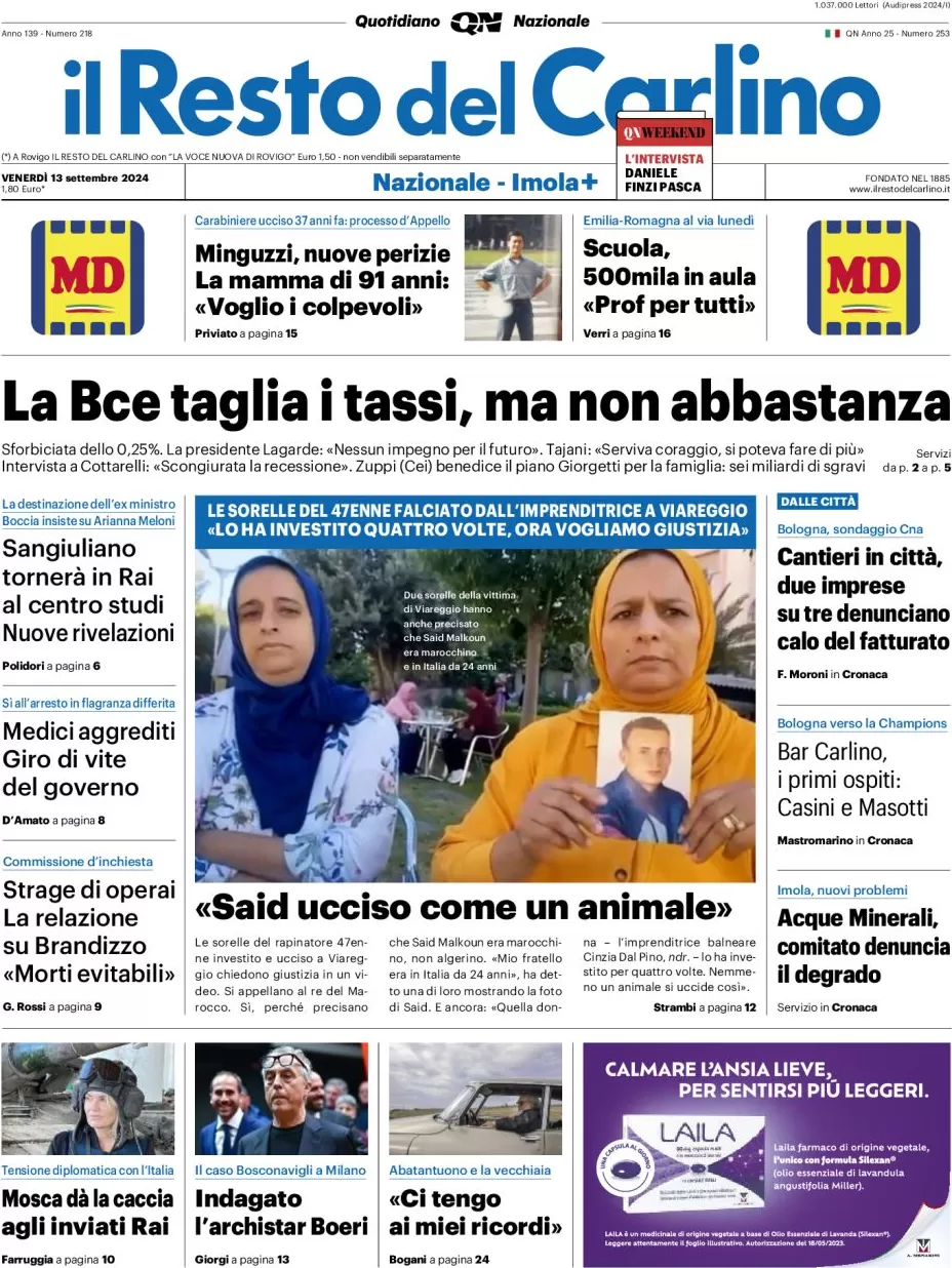 anteprima della prima pagina di il-resto-del-carlino del 13/09/2024